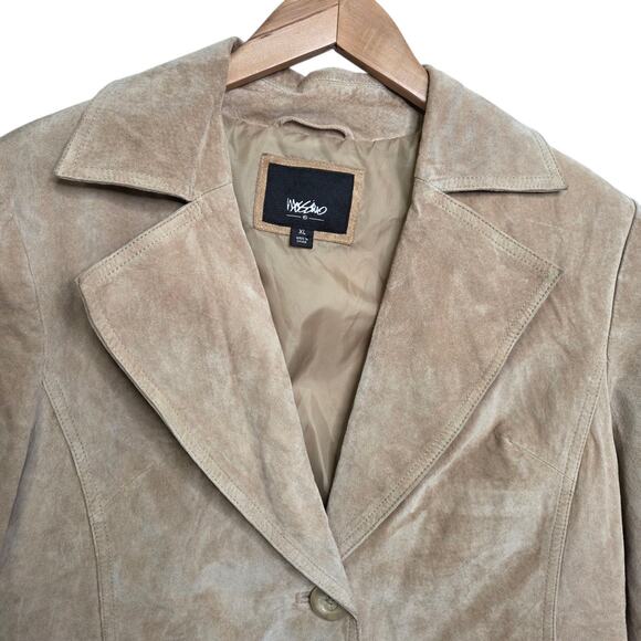 Mossimo Womens Tan Suede Genuine Leather Button Jacket SZ XL Y2K Western Rodeo - Picture 2 of 12